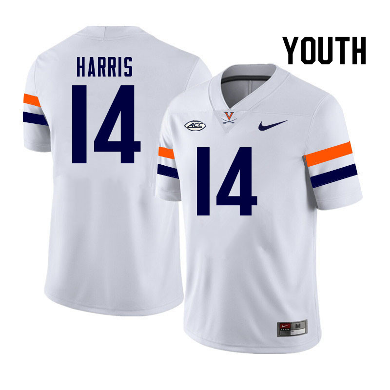 Youth Virginia Cavaliers #14 Trell Harris College Football Jerseys Stitched-White